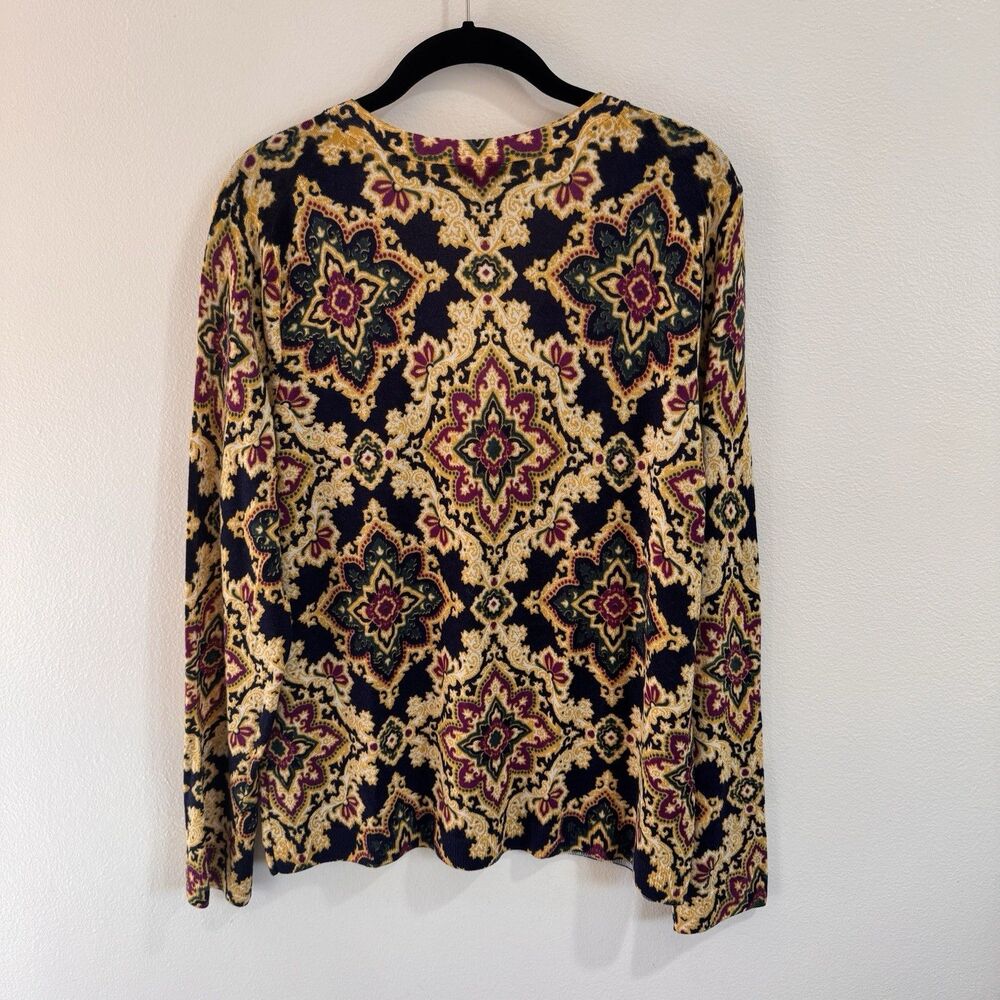 Talbots Cardigan Sweater XL Pure Merino Wool Soft Knit Floral Gold Buttons - Picture 6 of 9